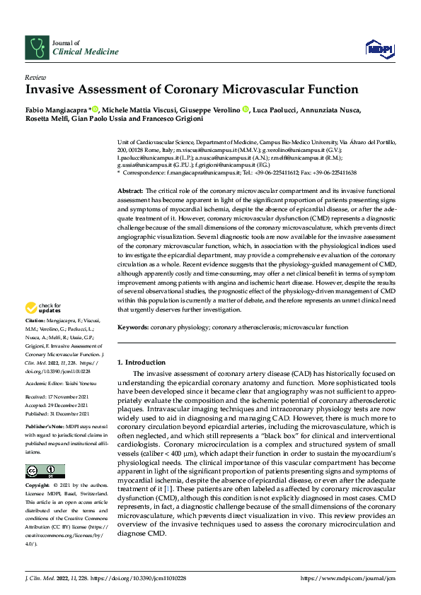 (PDF) Invasive Assessment of Coronary Microvascular Function