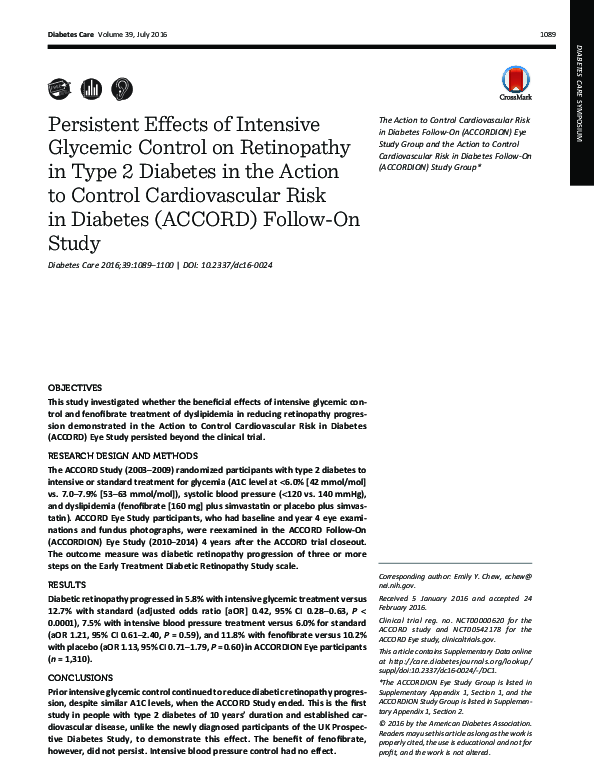 (PDF) Persistent Effects of Intensive Glycemic Control on Retinopathy ...