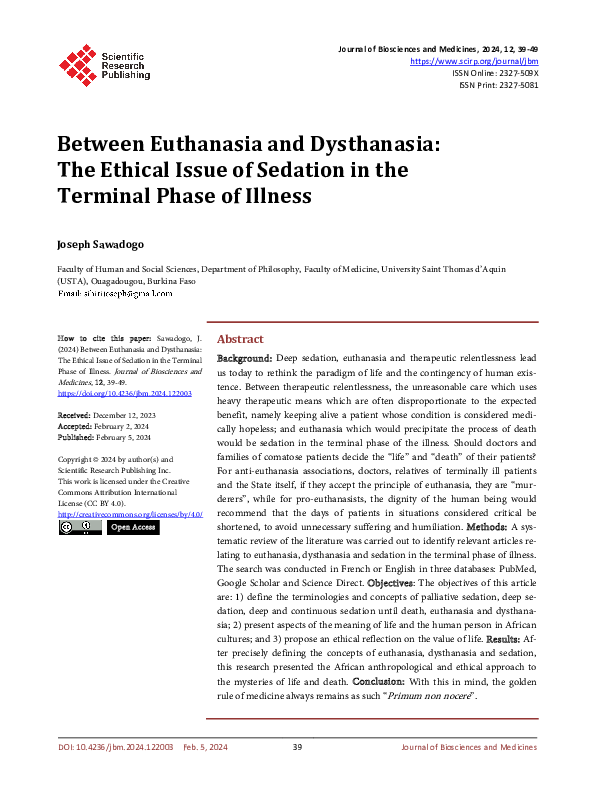 (PDF) Between Euthanasia and Dysthanasia: The Ethical Issue of Sedation ...