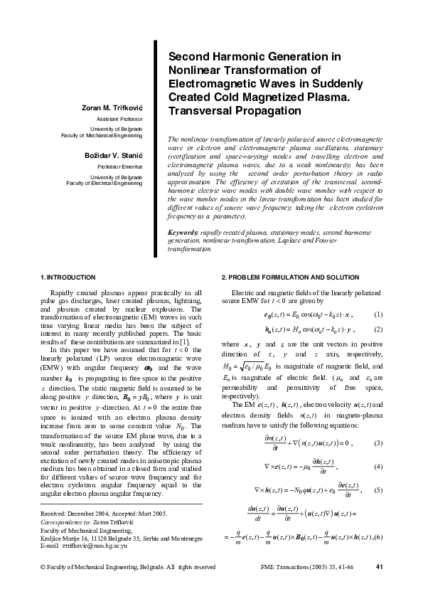 (PDF) Second Harmonic Generation in Nonlinear Transformation of ...