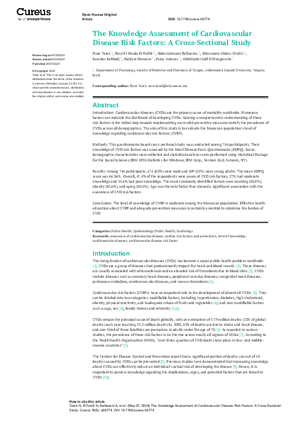 (PDF) The Knowledge Assessment of Cardiovascular Disease Risk Factors ...