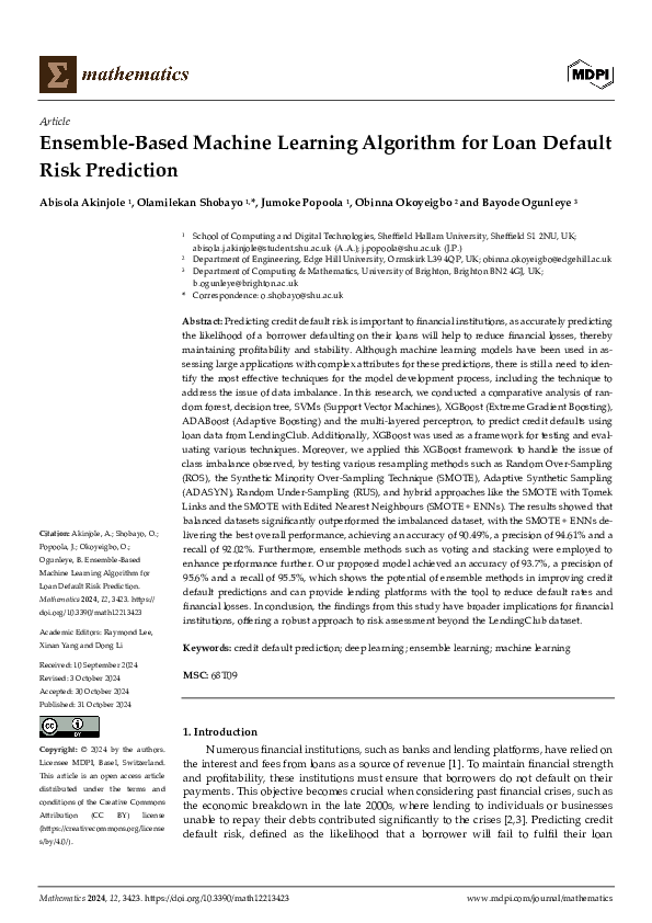 (PDF) Ensemble-Based Machine Learning Algorithm for Loan Default Risk ...