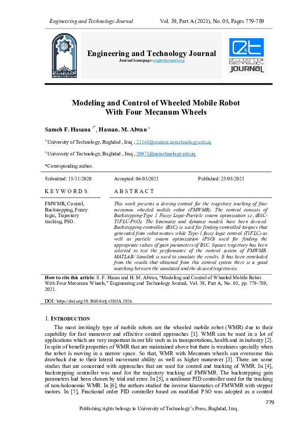 (PDF) Modeling and Control of Wheeled Mobile Robot With Four Mecanum Wheels