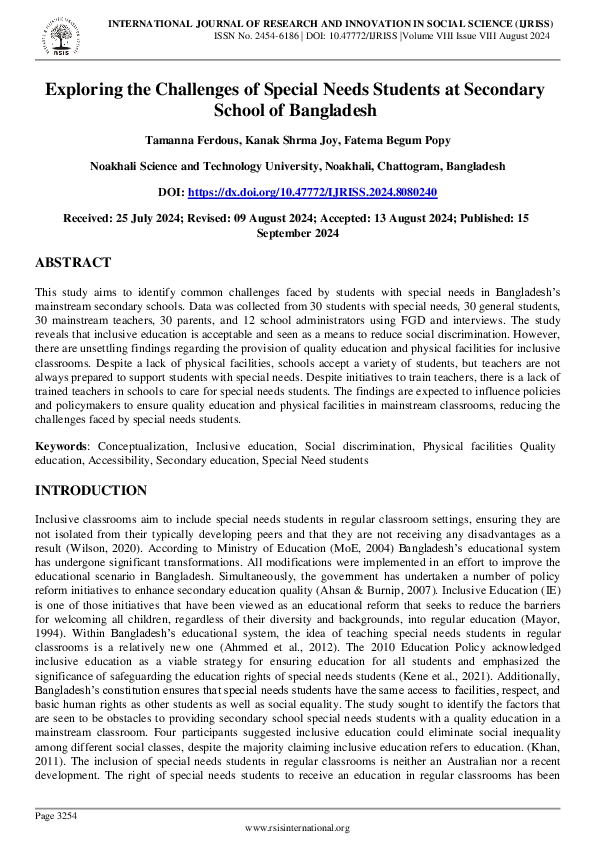 (PDF) Exploring the Challenges of Special Needs Students at Secondary ...