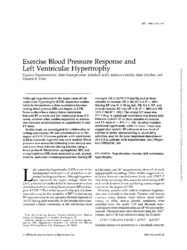(PDF) Exercise Blood Pressure Response and Left Ventricular Hypertrophy