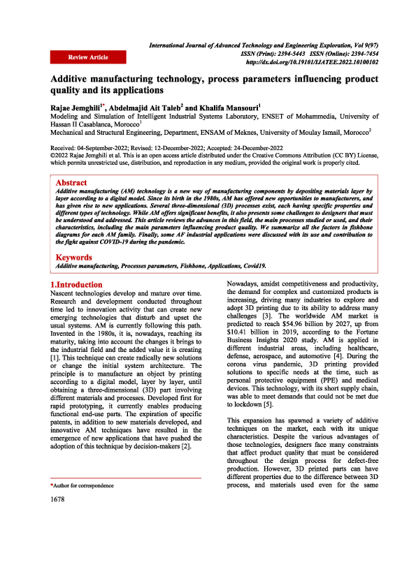 (PDF) Additive manufacturing technology, process parameters influencing ...