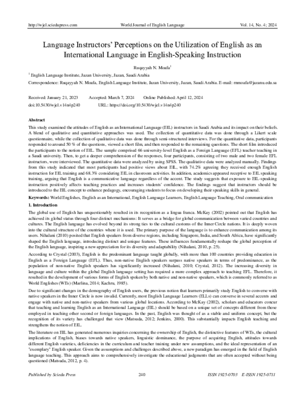 (PDF) Language Instructors’ Perceptions on the Utilization of English ...