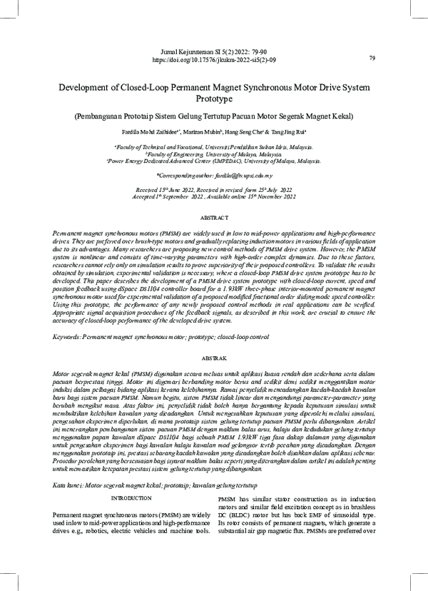 (PDF) Development of Closed-Loop Permanent Magnet Synchronous Motor ...