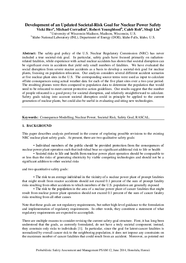 (PDF) Development of an Updated Societal-Risk Goal for Nuclear Power Safety