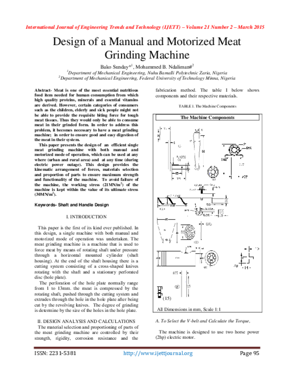 (PDF) Design of a Manual and Motorized Meat Grinding Machine