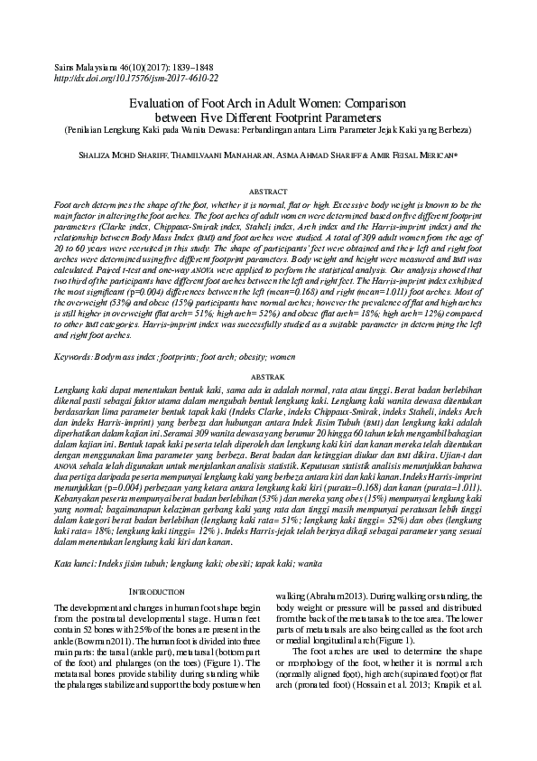 (PDF) Evaluation of Foot Arch in Adult Women: Comparison between Five ...