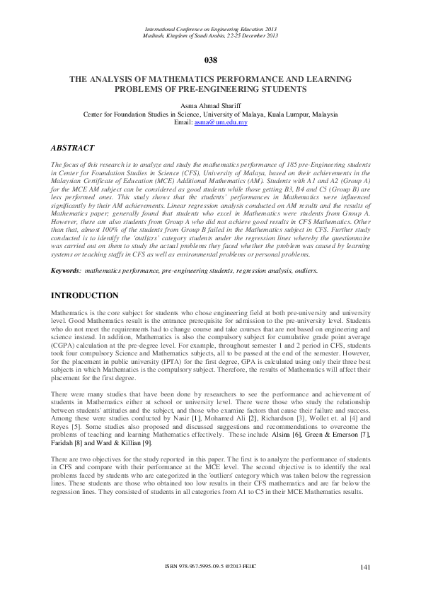 (PDF) The analysis of mathematics performance and learning problems of ...