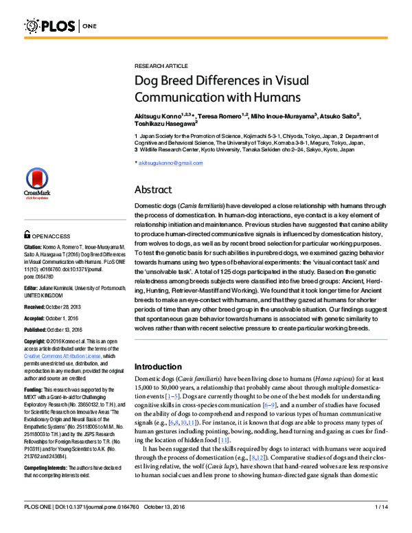 (PDF) Dog Breed Differences in Visual Communication with Humans