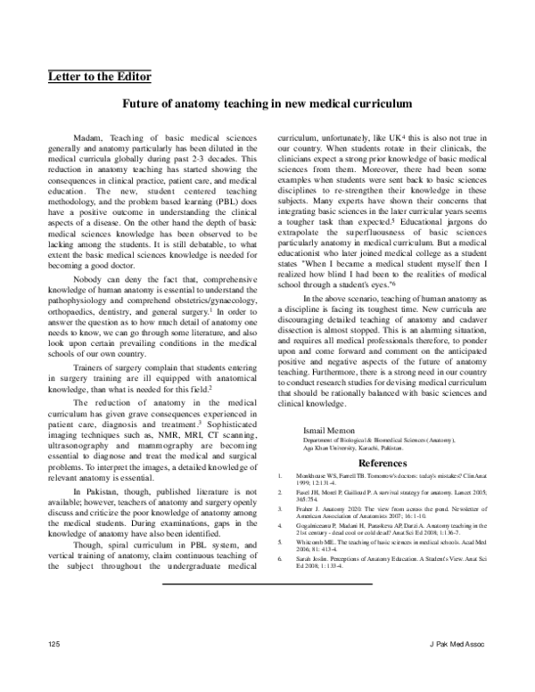 (PDF) Future of anatomy teaching in new medical curriculum