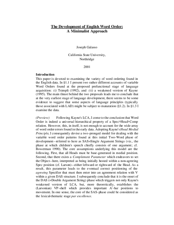 (PDF) The Development of English Word Order: A Minimalist Approach