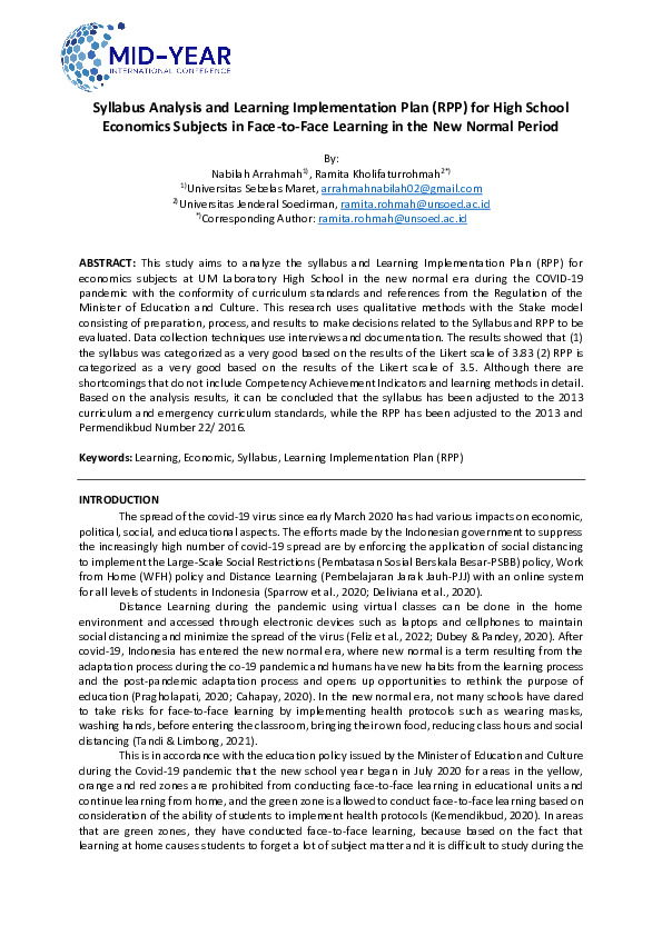 (PDF) Syllabus Analysis and Learning Implementation Plan (RPP) for High ...