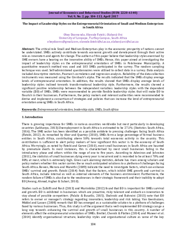 (PDF) The Impact of Leadership Styles on the Entrepreneurial ...
