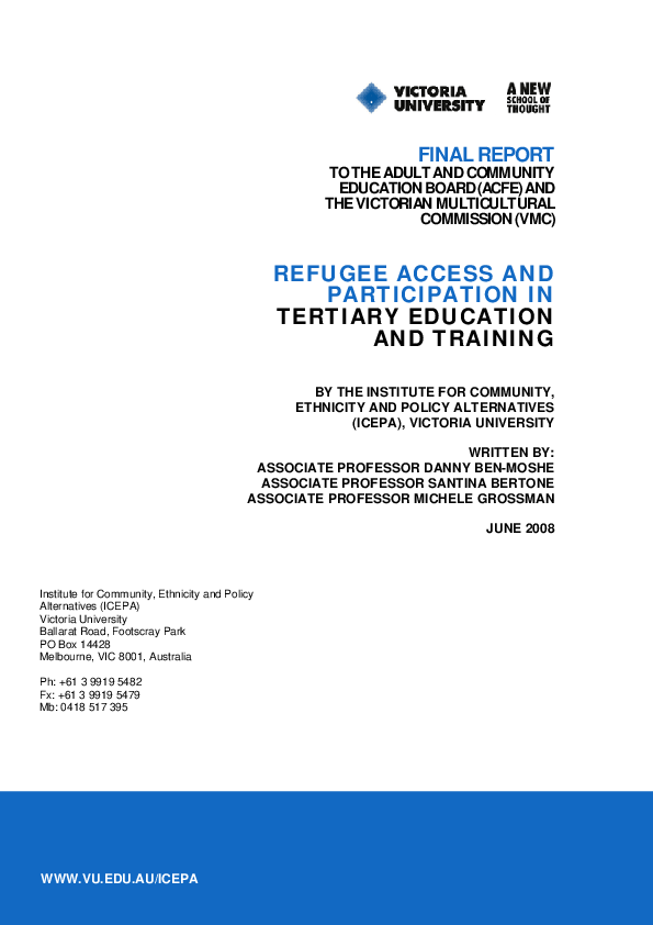 (PDF) Refugee access and participation in tertiary education and training