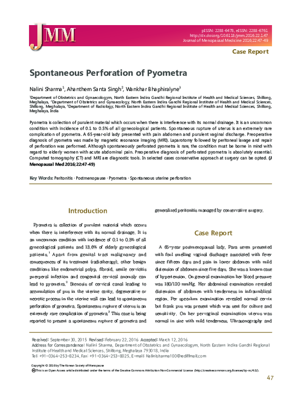(PDF) Spontaneous Perforation of Pyometra