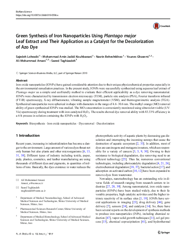 (PDF) Green Synthesis of Iron Nanoparticles Using Plantago major Leaf ...
