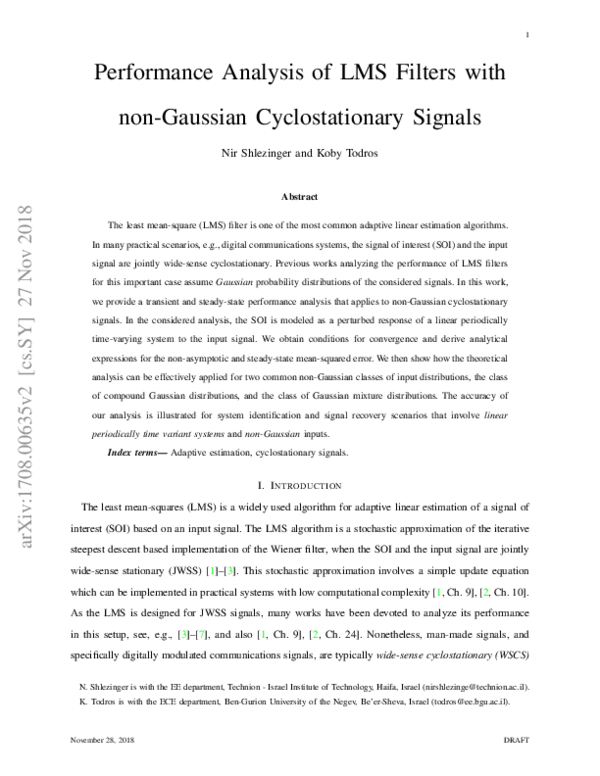 (PDF) Performance Analysis of LMS Filters for Estimation of ...