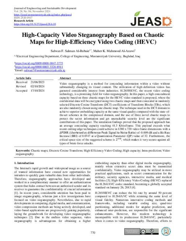 (PDF) High Capacity Video Steganography Based on Chaotic Maps for High ...