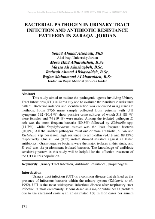 (PDF) Bacterial Pathogen in Urinary Tract Infection and Antibiotic ...