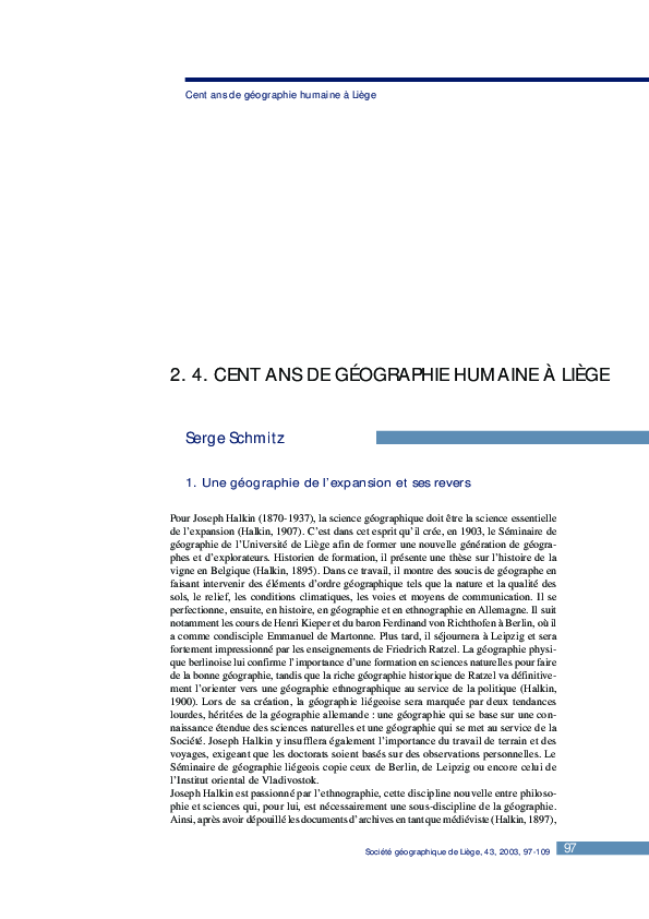 (PDF) Cent ans de géographie humaine à Liège