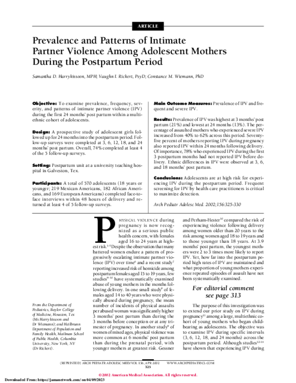 (PDF) Prevalence and Patterns of Intimate Partner Violence Among ...