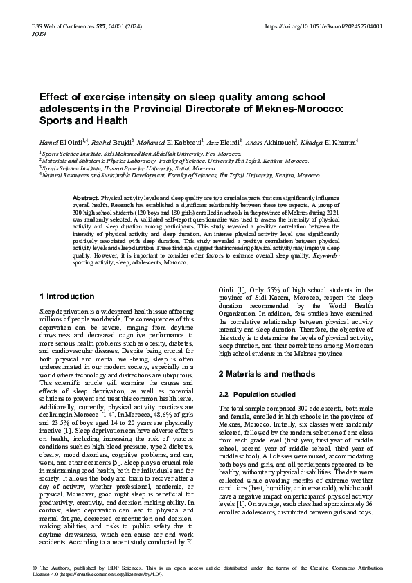 (PDF) Effect of exercise intensity on sleep quality among school ...
