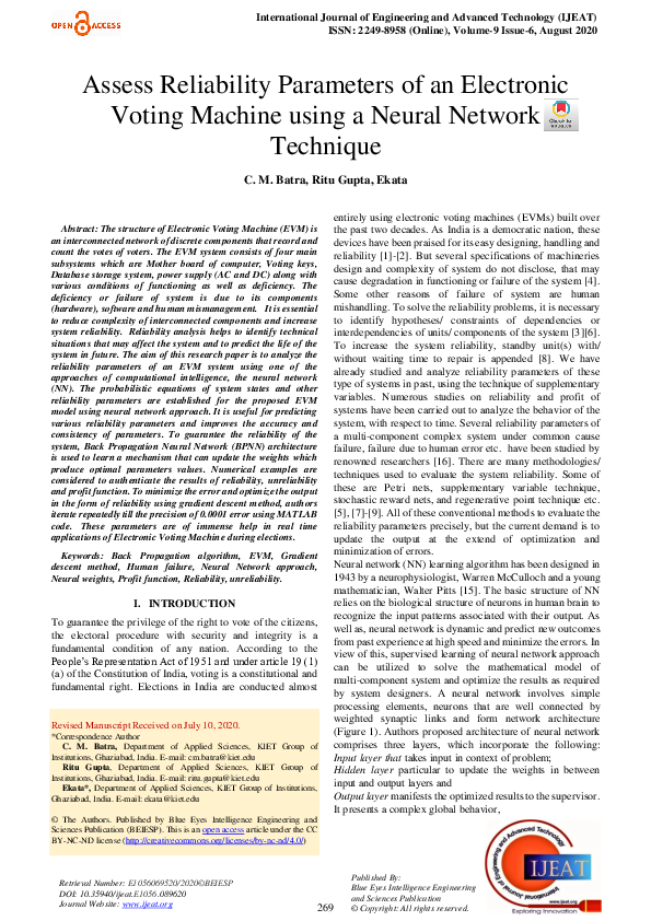 (PDF) Assess Reliability Parameters of an Electronic Voting Machine ...
