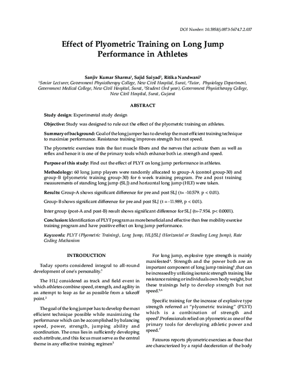 (PDF) Effect of Plyometric Training on Long Jump Performance in Athletes