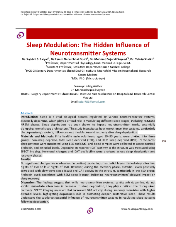 (PDF) Sleep Modulation: The Hidden Influence of Neurotransmitter Systems