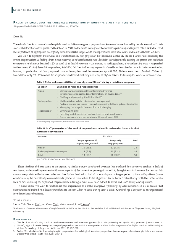 (PDF) Radiation emergency preparedness: perception of non‑physician ...