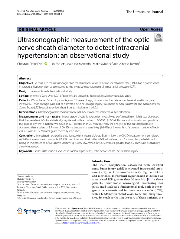 (PDF) Ultrasonographic measurement of the optic nerve sheath diameter ...