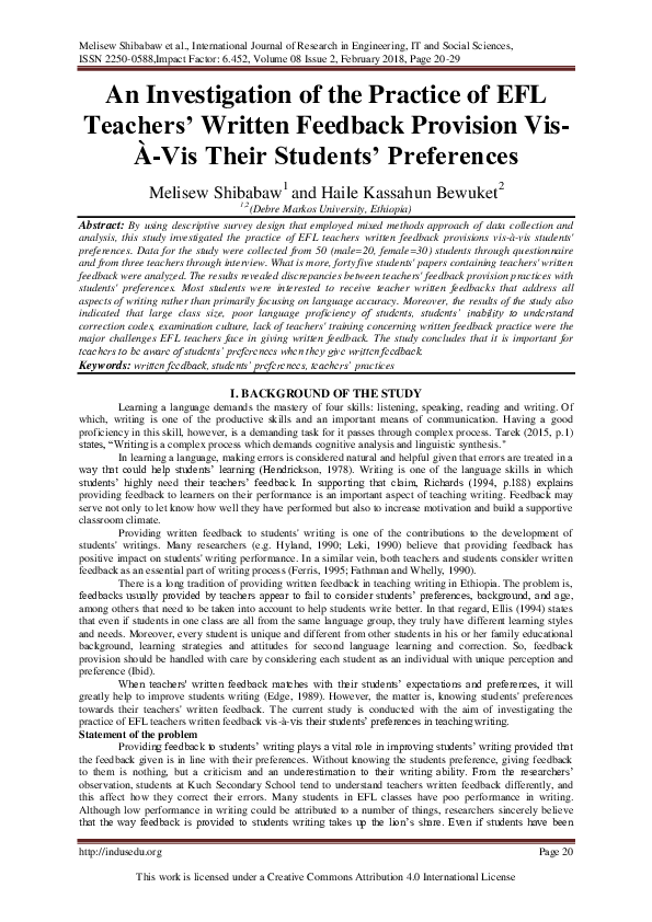(PDF) An Investigation of the Practice of EFL Teachers' Written ...