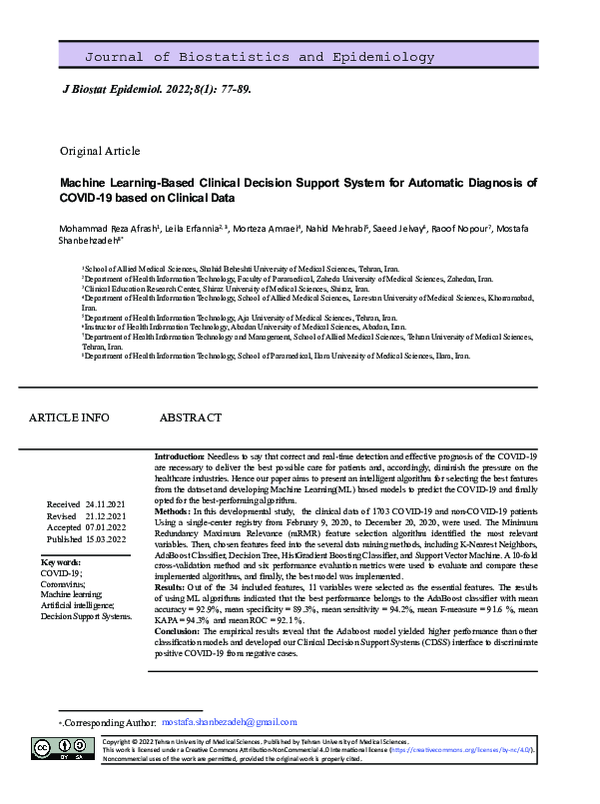 (PDF) Machine Learning-Based Clinical Decision Support System for ...
