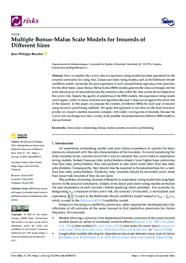(PDF) Multiple Bonus–Malus Scale Models for Insureds of Different Sizes