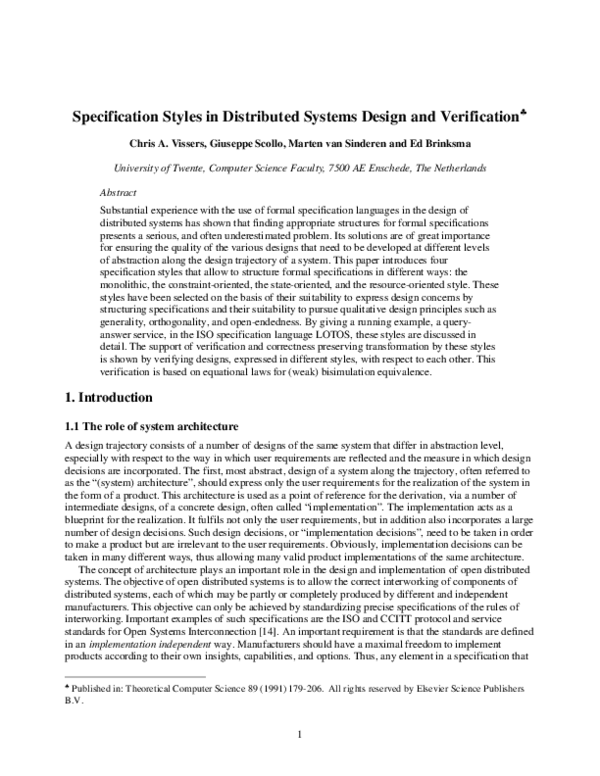 (PDF) Specification styles in distributed systems design and verification