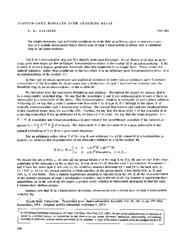 (PDF) Torsion-free modules over Dedekind rings