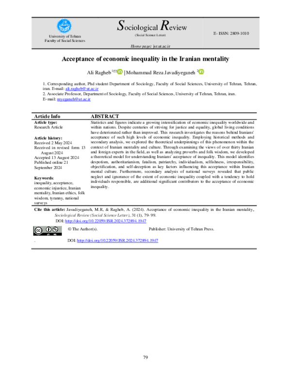 (PDF) Acceptance of economic inequality in the Iranian mentality