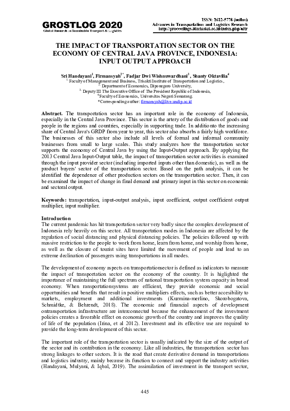 (PDF) The Impact of Transportation Sector on the Economy of Central ...