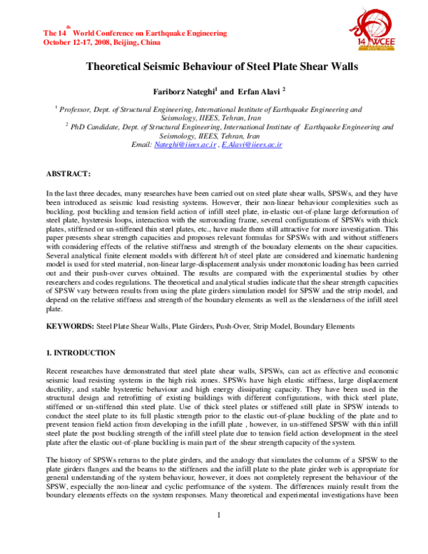 (PDF) Theoretical Seismic Behaviour of Steel Plate Shear Walls