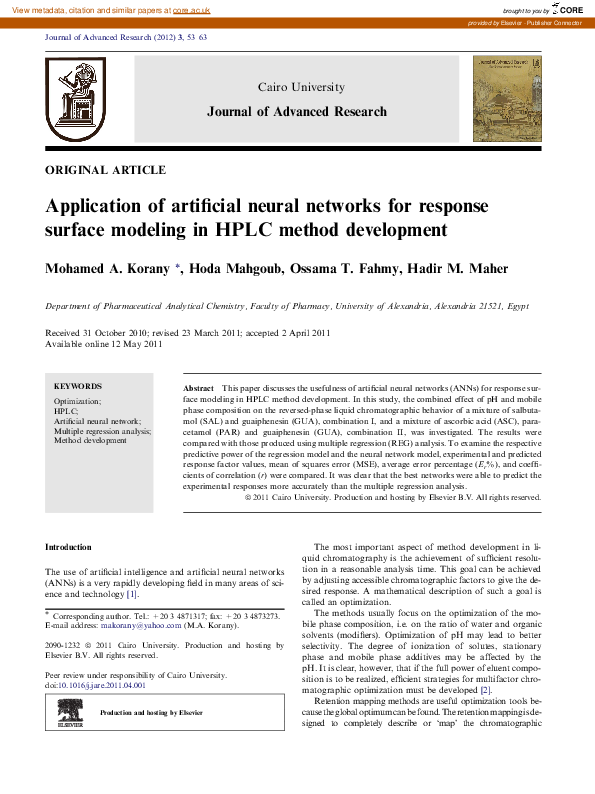 (PDF) Application of artificial neural networks for response surface ...