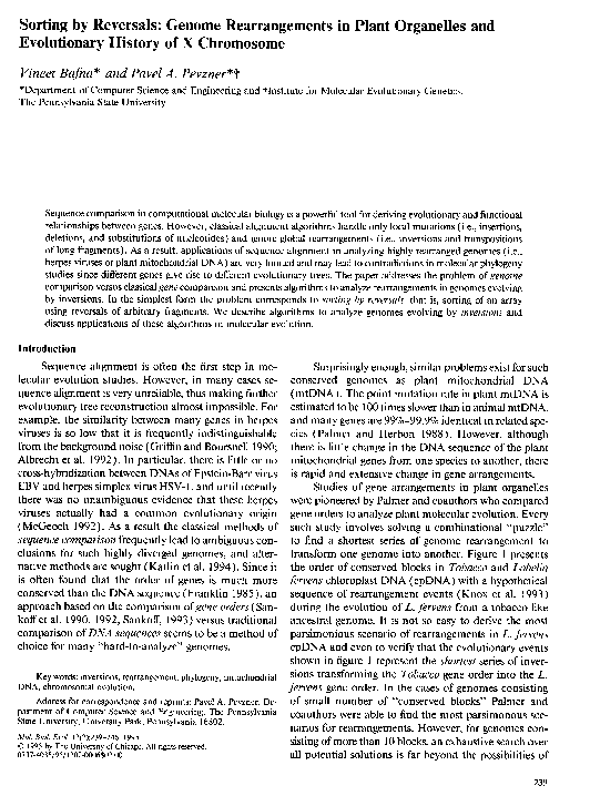 (PDF) Sorting by reversals: Genome rearrangements in plant organelles ...