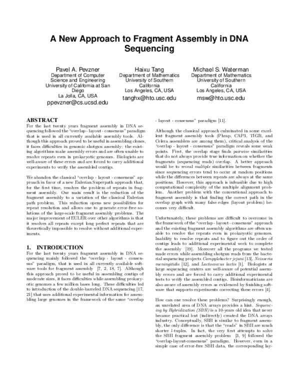 (PDF) A new approach to fragment assembly in DNA sequencing