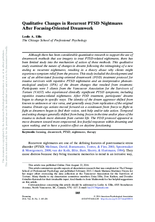 (PDF) Qualitative changes in recurrent PTSD nightmares after focusing ...