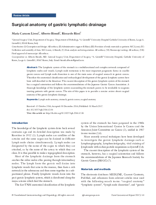 (PDF) Surgical anatomy of gastric lymphatic drainage