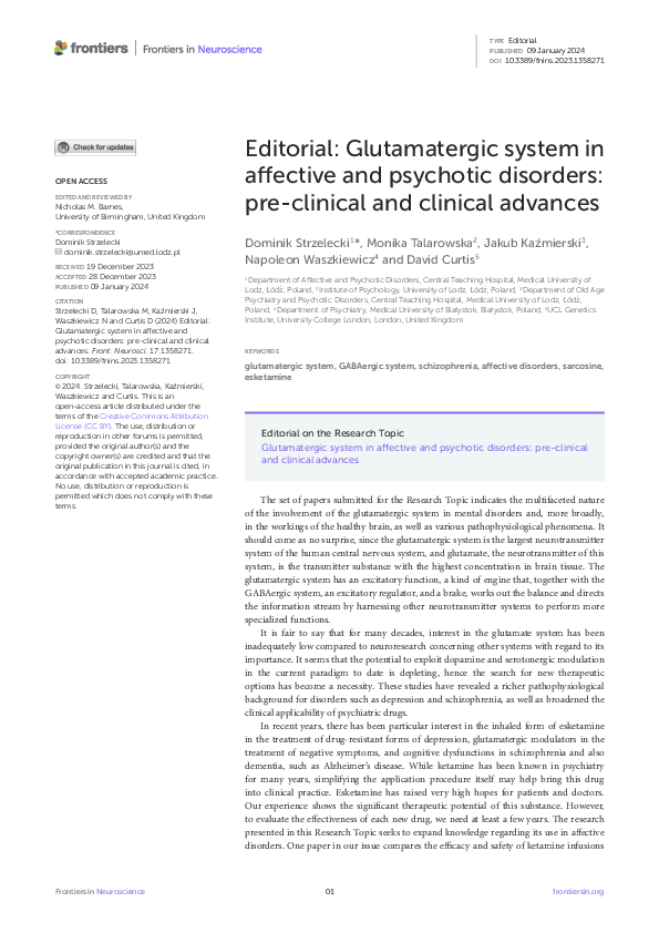 (PDF) Editorial: Glutamatergic system in affective and psychotic ...