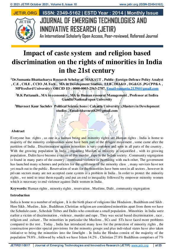 (PDF) Impact of caste system and religion based discrimination on the ...